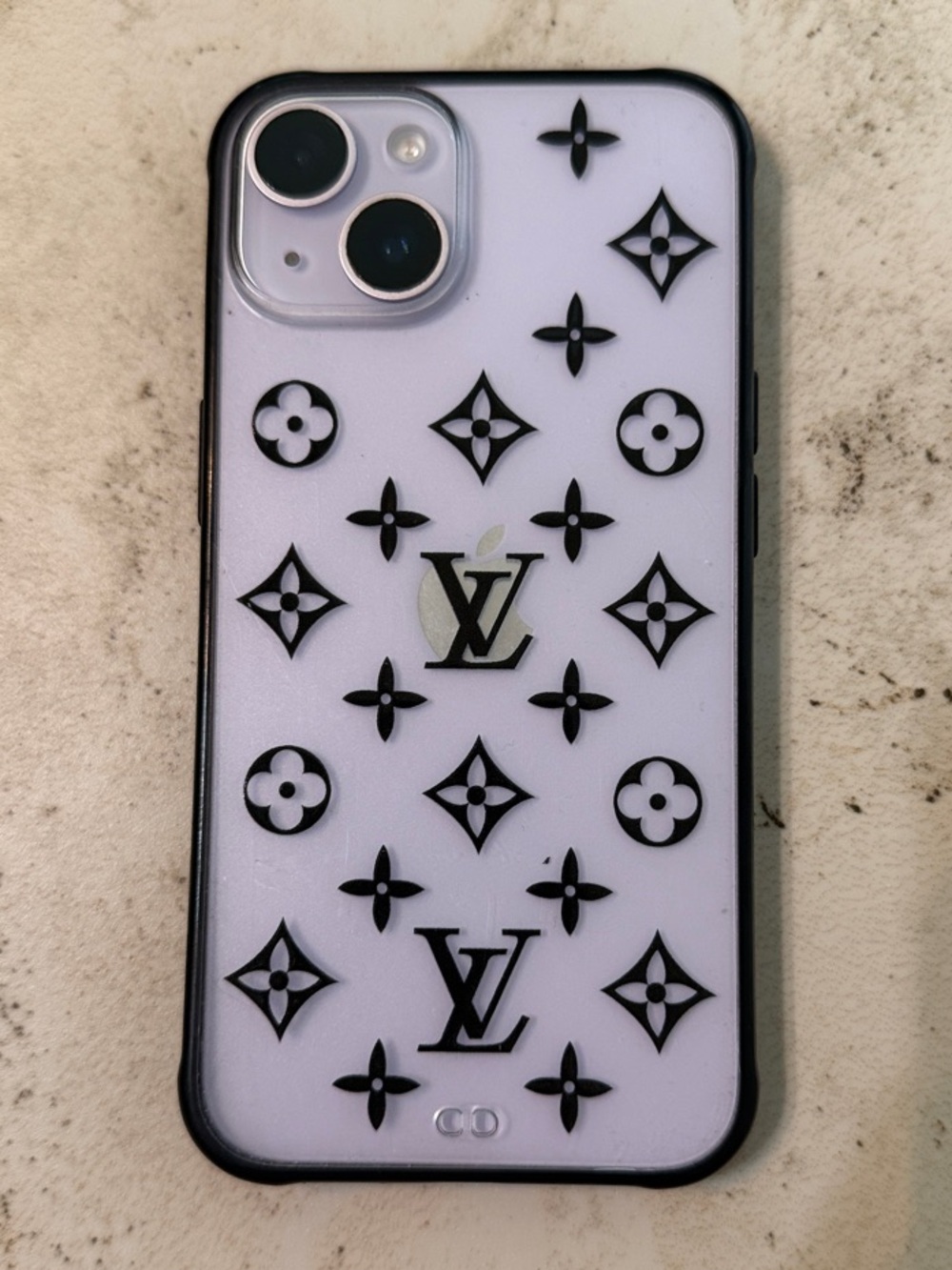 Black Monogram/Clear Slim iPhone 14 Case